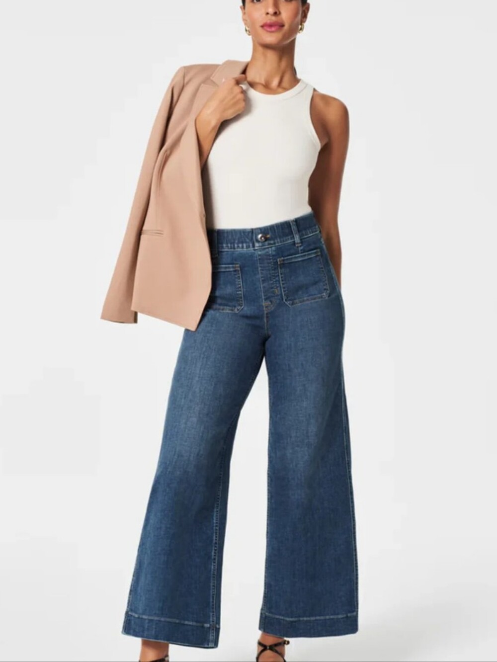 Spanx Cropped Wide-Leg Jeans, Shaded Blue Shaded Blue /Regular / 1X